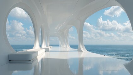 White architectural walkway, ocean view
