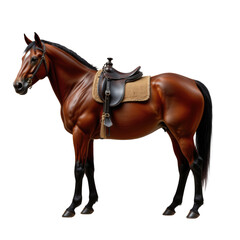 Obraz premium Majestic Brown Horse with Saddle Ready for Riding in Nature Setting