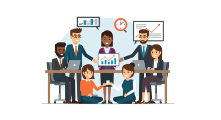 Diverse business team collaborating in a vibrant meeting, strategizing for growth, success, and innovation in a modern workplace.