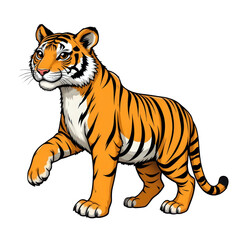 Obraz premium Colorful and Lively Cartoon Tiger Walking with Confidence and Grace