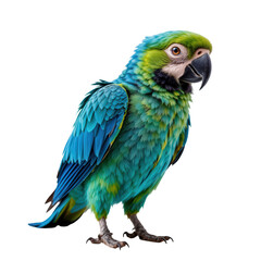 Obraz premium Colorful Parrot Striking Pose with Vibrant Green and Blue Feathers