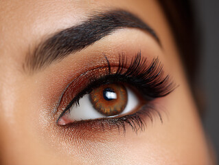 Obraz premium makeup eye lashes beauty cosmetic macro face closeup of open eye with perfect eyeshadow