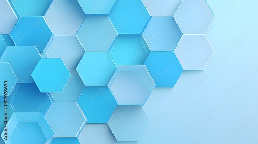 Poster geometric background of blue and white hexagons in an abstract design, creating a modern and visuall