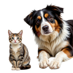 Fototapeta premium Adorable Cat and Dog Duo Sitting Together in a Cozy Indoor Setting