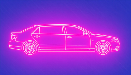 Futuristic neon car glowing in vivid colors, merging modern automotive design with sci-fi aesthetics. Perfect for cyberpunk art, concept vehicles, and creative advertising visuals.