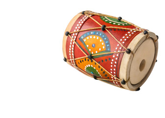 Hand painted musical instrument with vibrant colors and intricate patterns isolated on a transparent background
