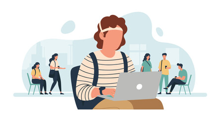 Professional working on laptop in a modern co-working space, illustrating freelance work, digital nomad lifestyle, or office collaboration.