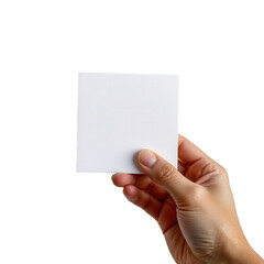 Hand Holding Empty Square Card Against Transparent background for Display