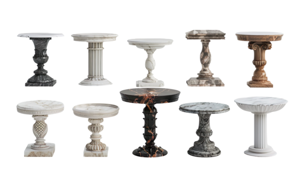 various Victorian style pedestal marble side tables