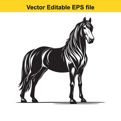Fototapeta premium Vector art of black horse silhouette isolated on white background long horn, , long horn
