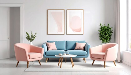 Pastel-colored living room interior
