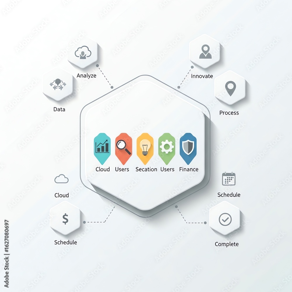 Poster strategic business data analysis flow chart for cloud users innovation and financial planning succes