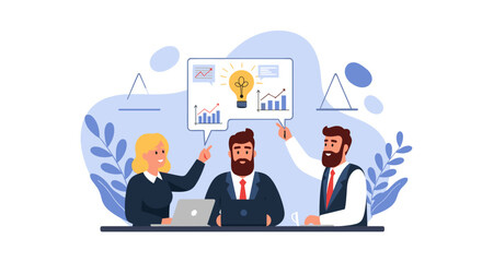 Business team collaborating on new ideas and strategies, analyzing growth charts in a meeting. Ideal for concepts of innovation and teamwork.