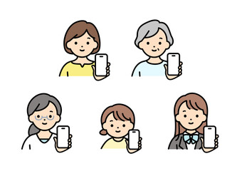 スマホを持つ様々な世代の女性のイラスト素材