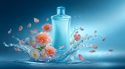 Fabric Softener Bottle with Floral and Water Splash