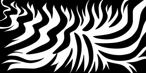 Black and white abstract flame pattern in a wavy modern vector style
