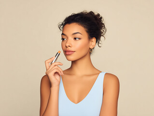 side view of woman applying contour stick on face