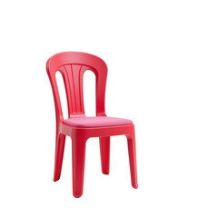Bright Red Plastic Chair with Curved Backrest and Simple Design