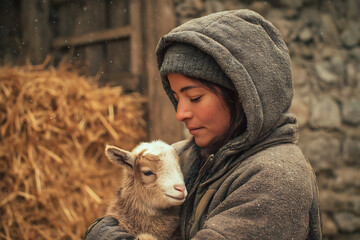 young woman with her goat