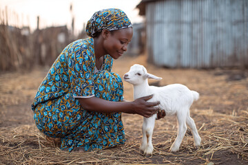 young woman with her goat