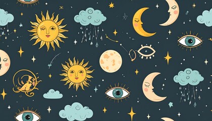 Celestial pattern of sun, moon, and clouds