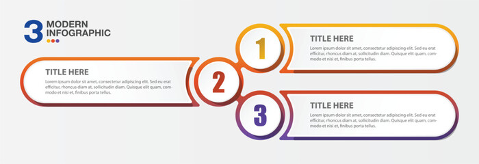Modern infographic template and number with 3 steps, process or options, process chart.