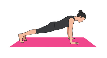 Vector Illustration of Woman in Plank Pose Exercise Fitness in Modern Style