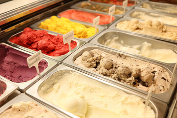 Woman serving ice cream in Confectionery shop