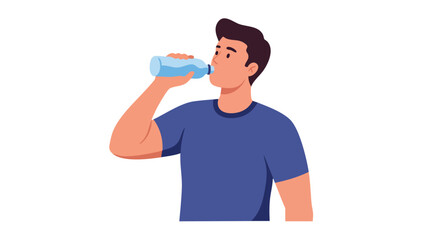 Vector Illustration of a Man Drinking Water from Bottle in Modern Flat Style
