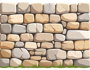 Cartoon stone wall with grass