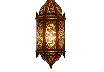 Ornate metal lantern with intricate geometric patterns isolated on a transparent background image