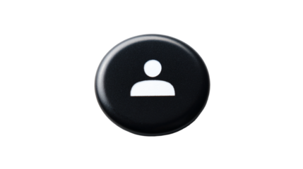 a black button with a white person in the center