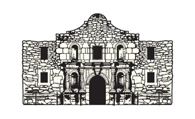The Alamo Black and White Vector Illustration — Historic Texas Landmark

