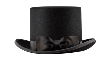 a black top hat with a bow tie