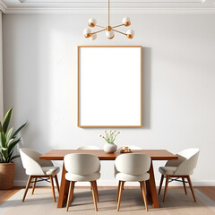frame mockup for wall art in dining room aesthetic pastel tones textured plaster mid-century modern design 3d rendering showcase versatile decorative display canvas home decor inspiration