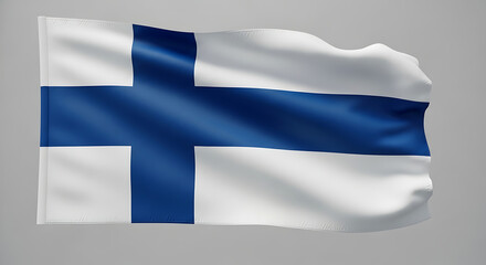 Obraz premium Waving flag of Finland on a plain gray background