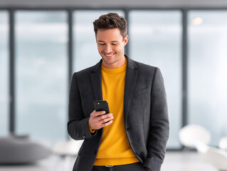 handsome young man with mobile phone