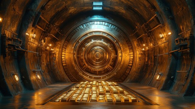 Circular Vault Door with Gold Bars - Powered by Adobe