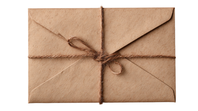a brown envelope tied with twine and a string