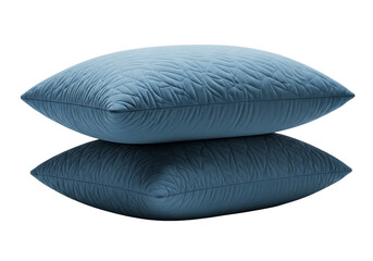 Quilted blue pillows stacked on black background isolated on a transparent background soft comfortable