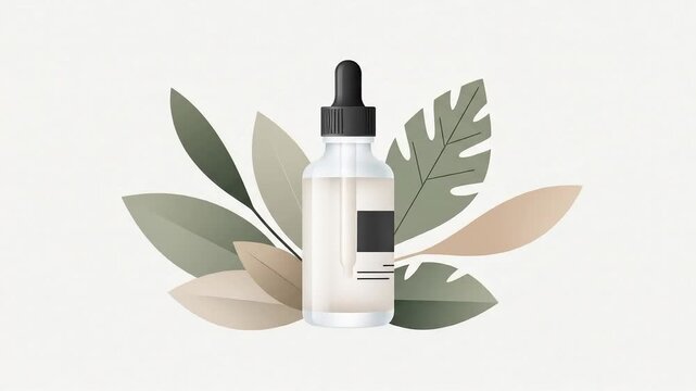 Elegant Dropper Bottle with Natural Botanical Leaves for Skincare Product