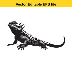 Vector art of black and white illustration of a bearded dragon isolated on white background long horn, , long horn
