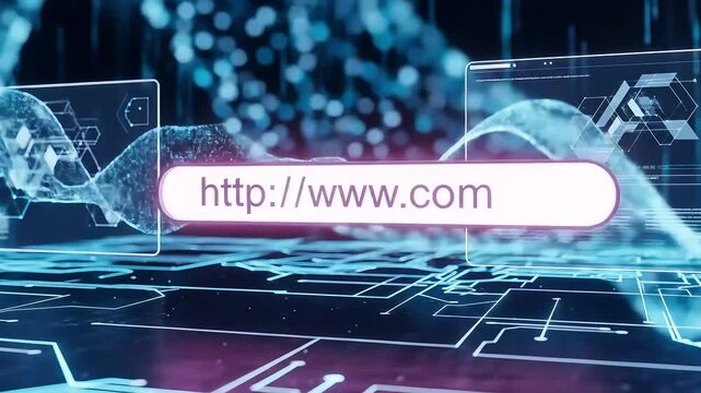 Futuristic Internet Search Bar with Digital Data Streams and HUD Interface Animation.