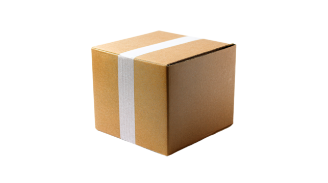 a cardboard box with a white stripe on the side