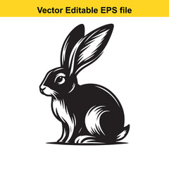 Obraz premium Vector art of black and white illustration of a rabbit isolated on white background long horn, , long horn