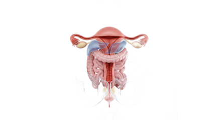 Detailed Female Reproductive System and Pelvic Structure Illustration in Transparent Background Anatomical View