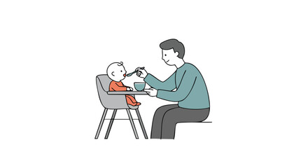 Illustration Vector of Father feeding a Baby Modern Style Artwork