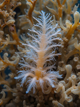Hydrozoa feathered hydroid or feather hydroid, sea-nettle (Pennaria disticha) close-up undersea, Aegean Sea, Greece, Syros island, Azolimnos beach