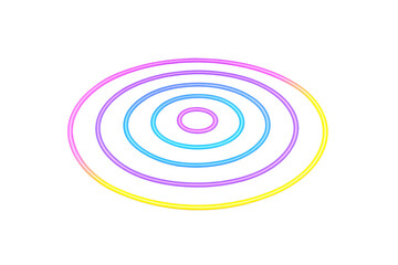 Glowing neon circles creating target pattern in vivid pink, blue, purple, yellow, transparent backdrop enabling seamless graphic design integration
