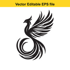 Fototapeta premium Vector art of mythical phoenix bird with flowing tail isolated on white long horn, , long horn